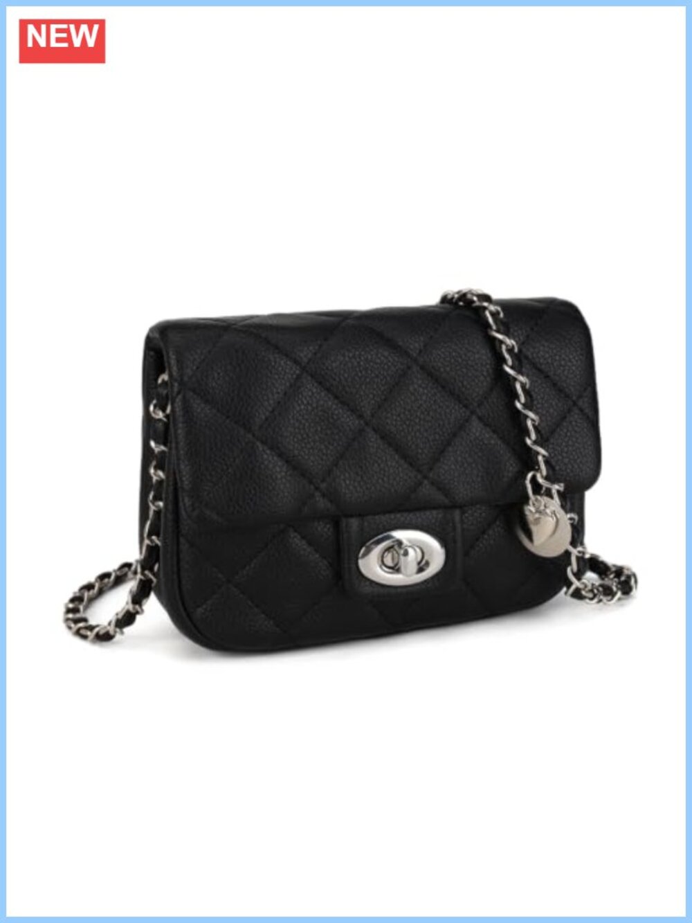 Quilted Vegan Leather Mini Crossbody Purse Chain Strap Shoulder Bag